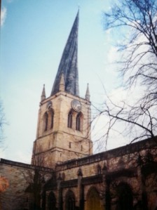 Ye Olde Crooked Spire of the Church of St. Mary in Chesterfield.
