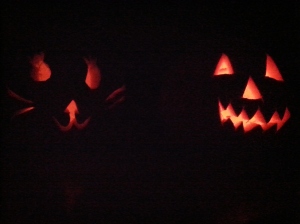 The kids' jack-o-lanterns, Oct 2015.